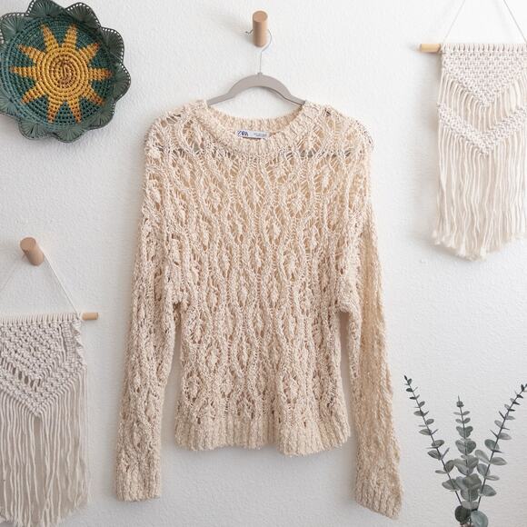 Zara Beige Crochet Knit Sweater Cover Up Size Small - Picture 1 of 4